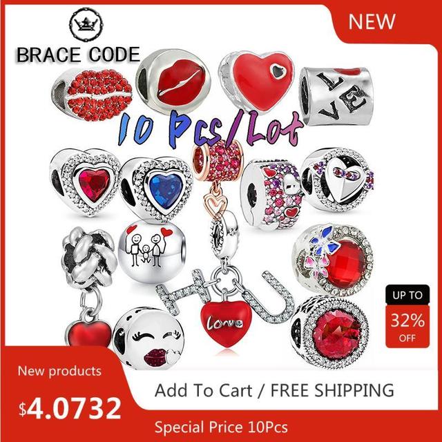 10Pcs/Lot Red Color LOVE Heart Pendant Fit Pan Original Bracelet Women Bead  Lips Valentine's Day Red Heart Charms Jewelry - AliExpress